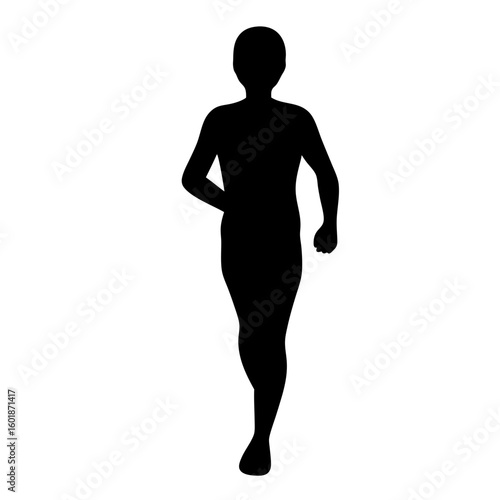Black silhouette of a person running with outstretched arms forward motion