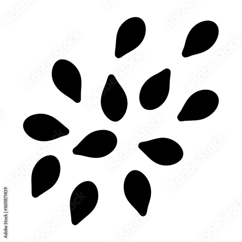 Scattered seeds on a white background, black seed illustration concept