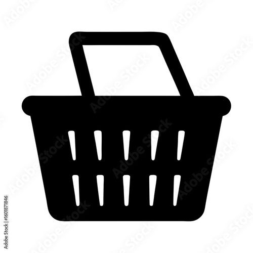 Simple black and white silhouette of shopping basket or market basket icon