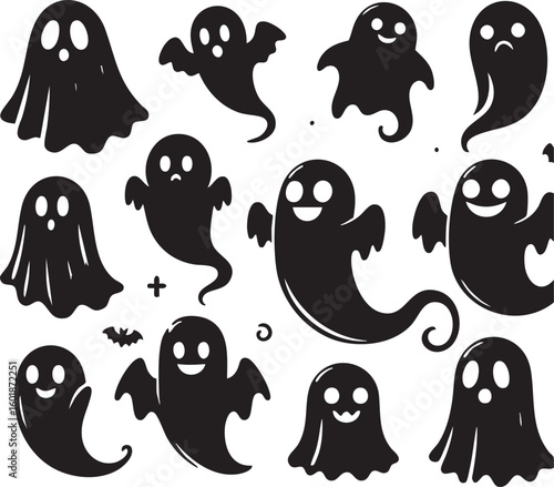 Spooky Ghost Silhouette Collection: A compilation of delightful ghost silhouettes, perfect for adding a touch of spooky fun to any project. These charming creatures feature various expressions.