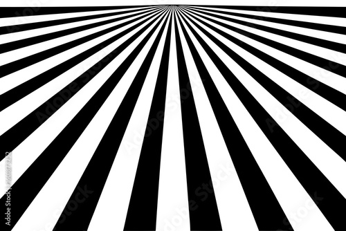 Black and white radial perspective grid pattern generating an optical illusion of infinite depth.
