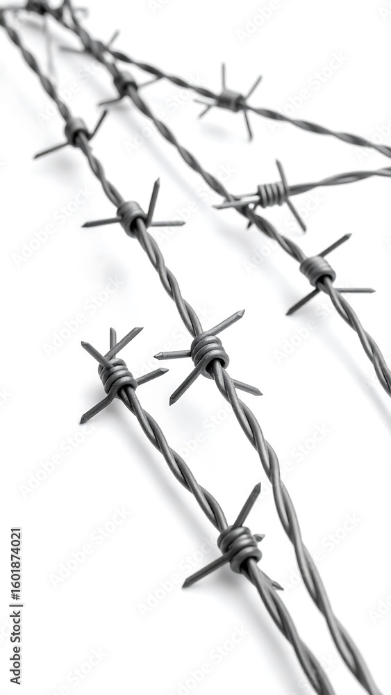 Fototapeta premium Barbed wire strands against white