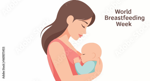 Loving mother tenderly nurses her baby celebrating World Breastfeeding Week