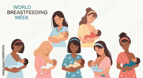 Diverse mothers nurturing babies worldwide, celebrating World Breastfeeding Week's bond.
