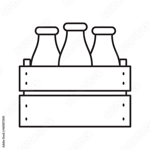 Milk crate icon with glass bottles for dairy farm product and fresh delivery service showing vintage container for healthy organic beverage drink