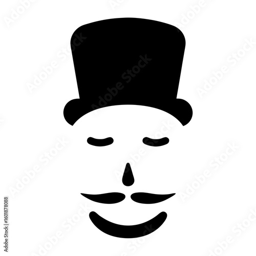 Stylized icon of a happy man with a top hat and mustache