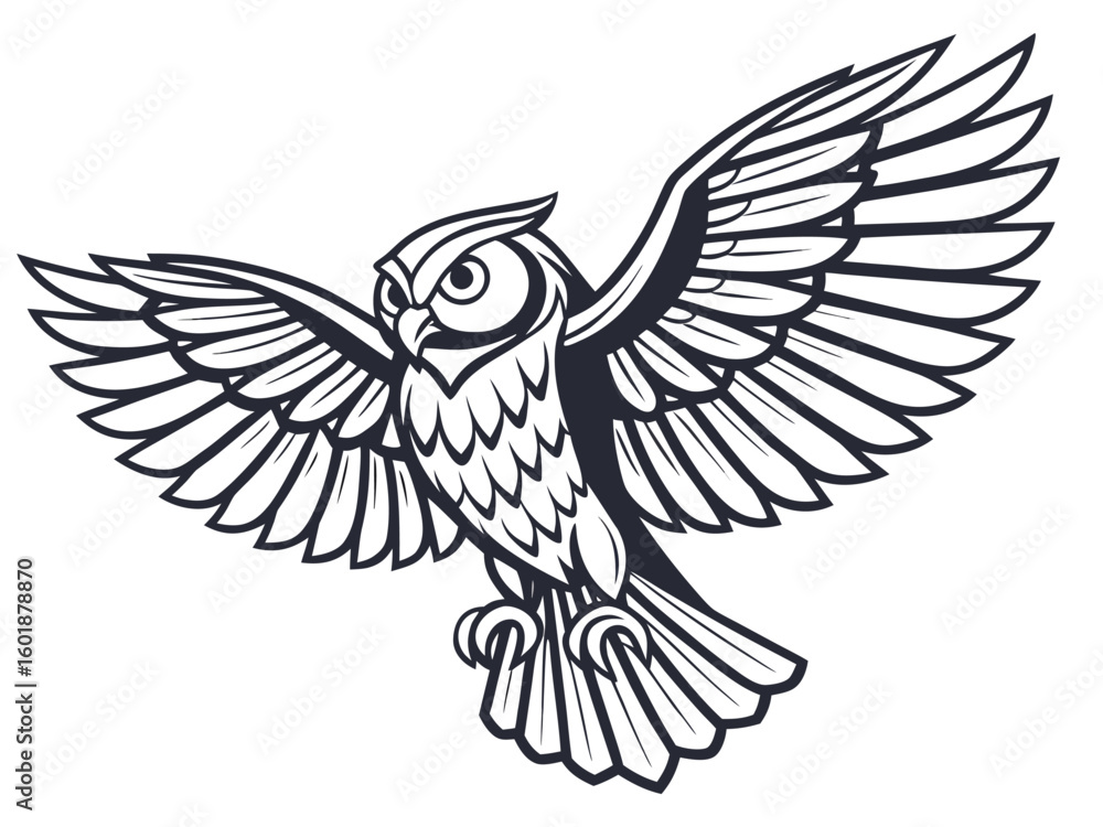 Fototapeta premium Symmetrical Owl Silhouette Vector Design for Tattoo, Emblem, or Icon with Balanced Lines.eps