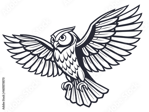 Symmetrical Owl Silhouette Vector Design for Tattoo, Emblem, or Icon with Balanced Lines.eps