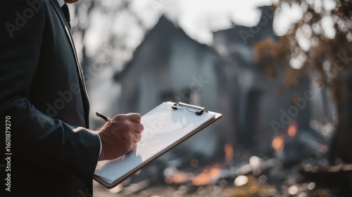 Investigation of fire damage urban area report documentation post-disaster environment close-up viewpoint