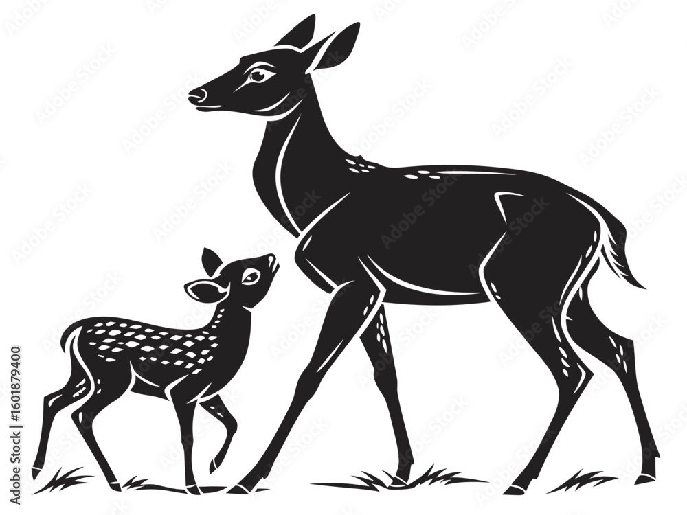 Obraz premium Deer Family Silhouette Vector with Stag, Doe, and Fawn