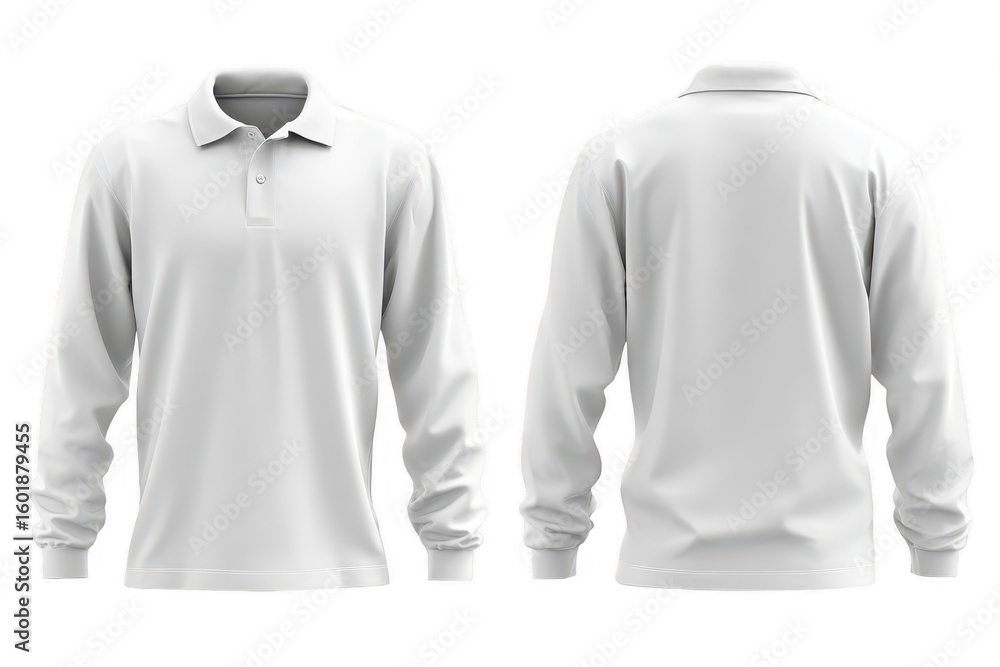Blank white polo shirt, long sleeves, front and back view (1) Blank white polo shirt, long sleeves, front and back view (1)