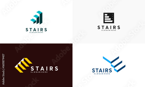 Set of Simple Stairs logo vector modern graphic, Stairway logo symbol icon