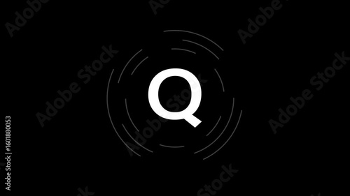 Letter Q in a circle sign. Capital letter Q on rotating HUD circle. Alphabet letter video on transparent animation background.
