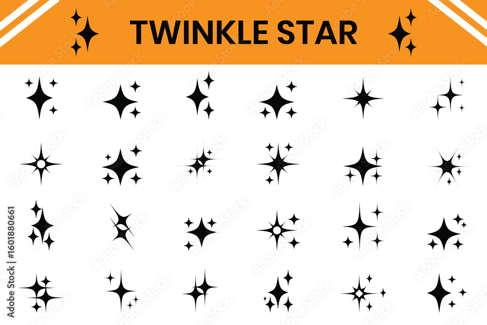 Naklejka premium Twinkle star icon set. Abstract magic light flare, vector stars icon templates pack isolated on white background.