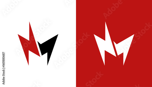 Unique modern creative  letter m and electricity logo design icon template