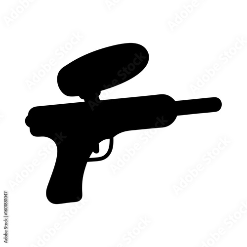 Black silhouette of a paintball gun on a white isolated background