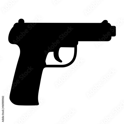 Silhouette of a Black SemiAutomatic Pistol Against a White Background