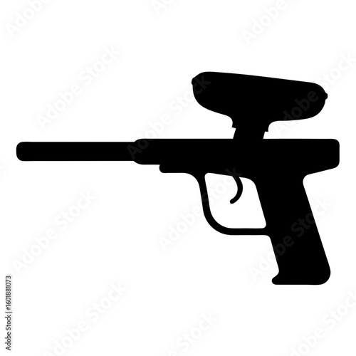 Paintball marker vector silhouette on white background, a symbol of recreational activity