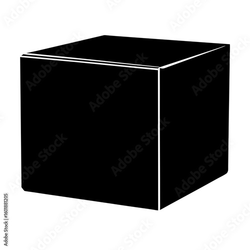 A black cube with white lines forming its edges and corners in isolation