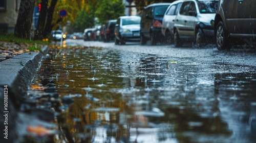 Wallpaper Mural Atmospheric Scenes of Streets after Heavy Rain: Glistening Pavements, Reflections of Neon Lights, Wet Storefronts, and Misty Alleyways with Fresh Raindrops, Puddles, and Post-Storm Serenity for Urban  Torontodigital.ca