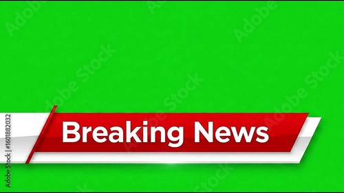 Breaking news lower third banner animation on green screen background, ideal for news intros, streaming updates, and media broadcasts.