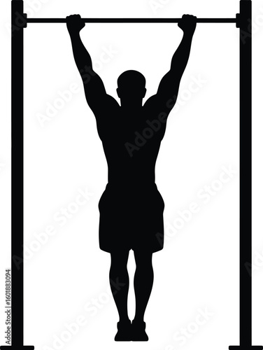 Man hanging on horizontal bar pull up exercise