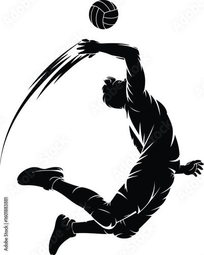 Volleyball player spiking ball action