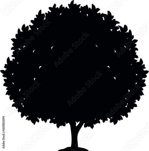a solid black silhouette of a low bush or shrub with multiple rounded clumps of leaf masses.