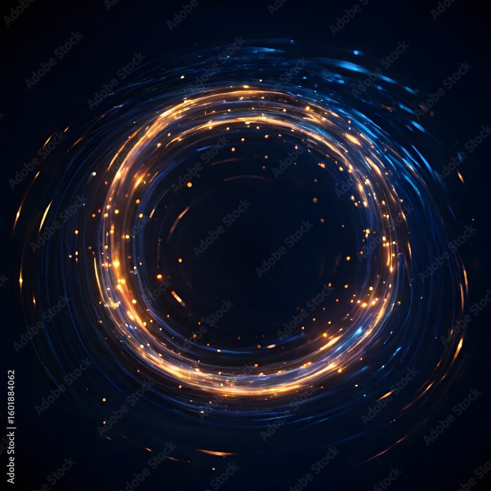 Obraz premium Abstract swirling neon light circles; vibrant blue and orange energy; futuristic technology background.