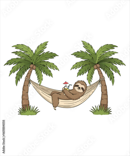 Relaxing Sloth in a Hammock Under Palm Trees
