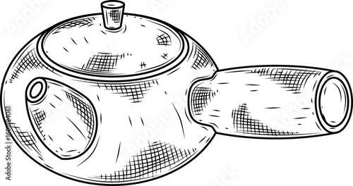 Teapot with handle hand drawn ink sketch vector