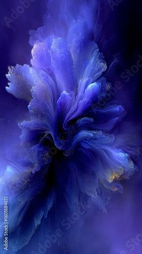 Abstract Glowing Floral Design In Blue And Gold