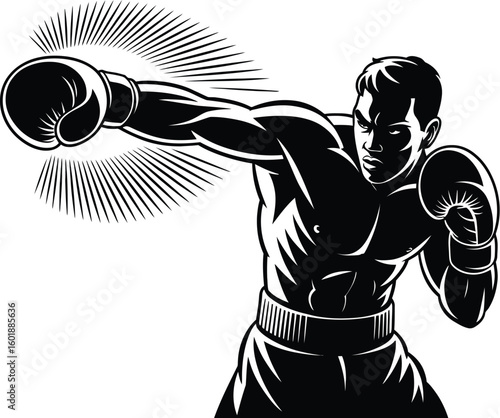 Boxer punching with speed lines boxing fighter