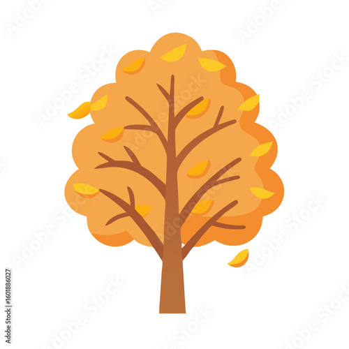 Stylized autumn tree with falling leaves illustration
