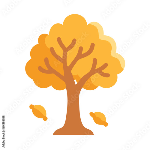 Autumn tree with falling leaves on black background