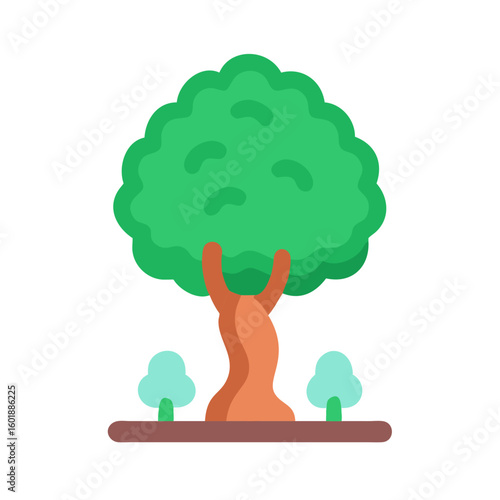 Stylized tree with surrounding shrubbery flat illustration