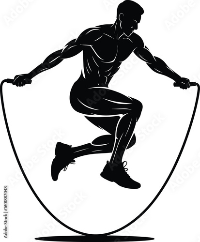 Athletic man jumping rope silhouette