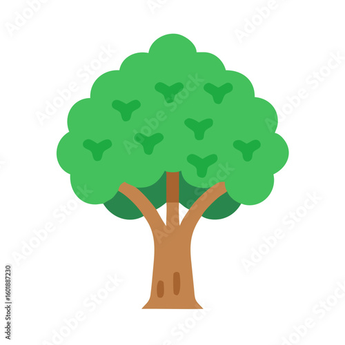 Flat graphic of single tree against black backdrop