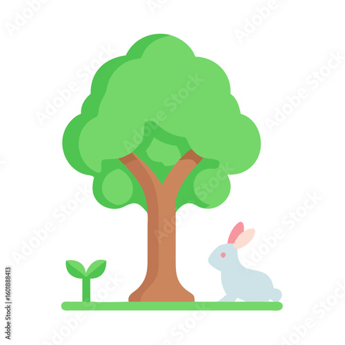 Rabbit resting beneath a tree spring illustration