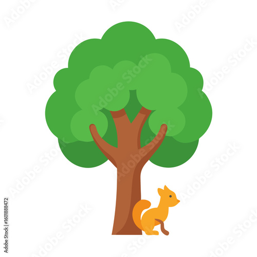 Squirrel resting under a tree on black background