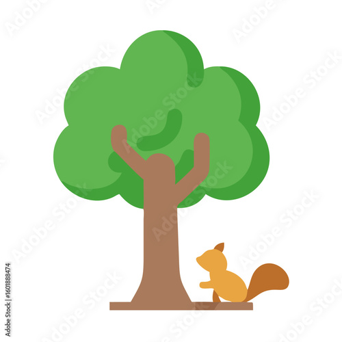 Cartoon squirrel resting under a tree illustration
