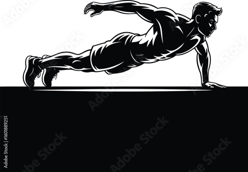 Athletic man performing push up fitness exercise