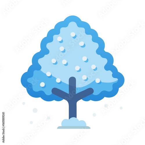 Stylized winter tree icon with falling snow