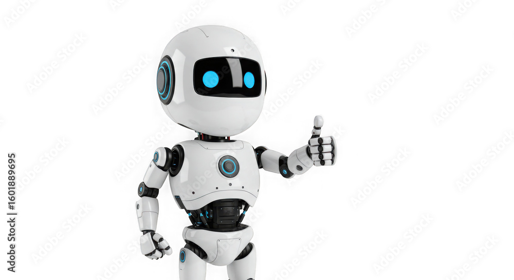 Positive robot giving thumbs up isolated on transparent background Positive robot giving thumbs up isolated on transparent background