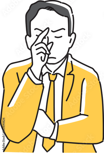 頭に手を当てて考える男性社員