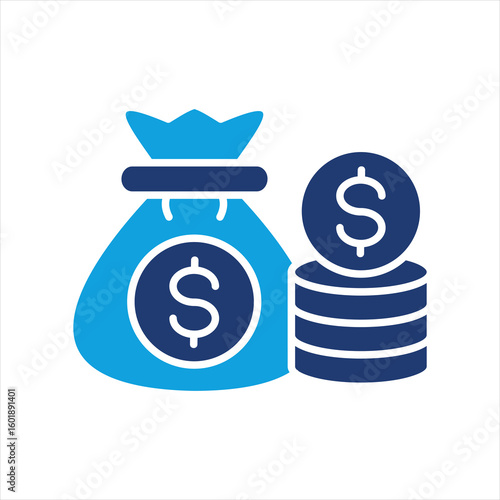 Money Gain Flat Blue Icon