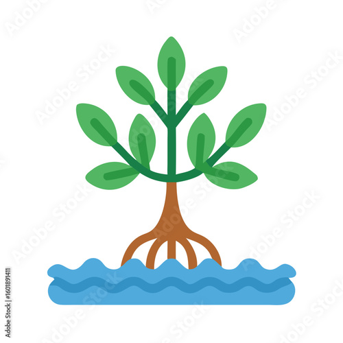 Mangrove tree flat design in water ecosystem