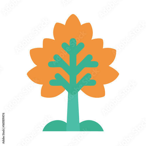 Isolated tree in autumnal colors, flat design illustration