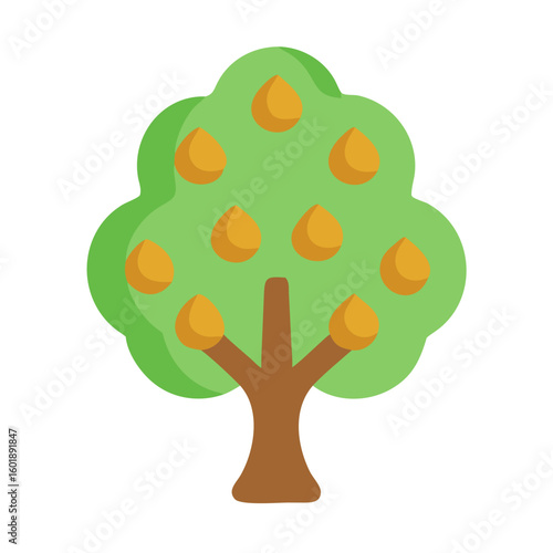 Cartoon fruit tree with oranges in flat style