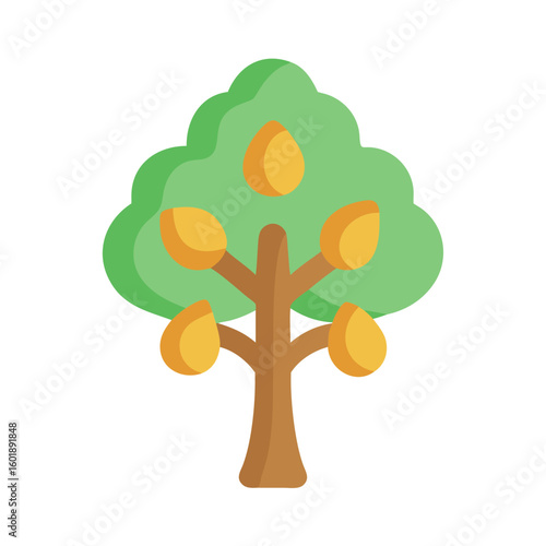 Stylized tree with fruit on black background illustration